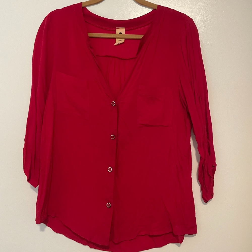 Francesca's Red Button Up Blouse